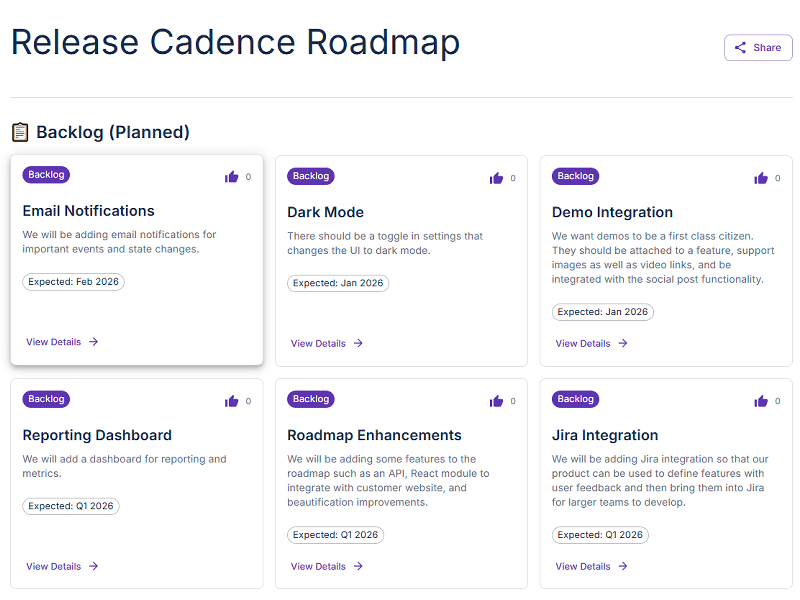 Release Cadence Roadmap